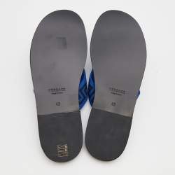 Pre Owned صندل سلايد فلات فيرساتشي غريسا قماش وجلد أسود/أبيض مقاس 43