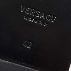 Pre Owned Versace Black/White Leather And Fabric Greca Flat Slide Sandals Size 42