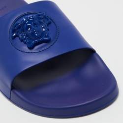 Versace Blue Rubber Medusa Head Flat Slides Size 46