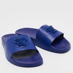 Versace Blue Rubber Medusa Head Flat Slides Size 46