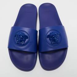 Versace Blue Rubber Medusa Head Flat Slides Size 46