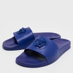 Versace Blue Rubber Medusa Head Flat Slides Size 46