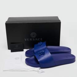 Versace Blue Rubber Medusa Head Flat Slides Size 46
