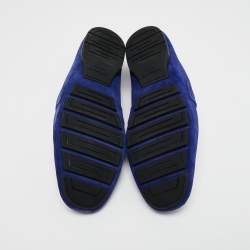 Pre Owned Versace Blue Embossed Leather and Suede Medusa Loafers Size 45