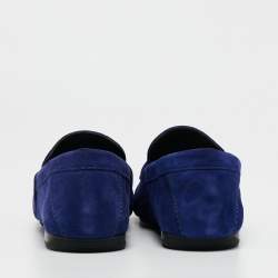 Pre Owned Versace Blue Embossed Leather and Suede Medusa Loafers Size 45