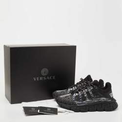 Versace Black Leather and Fabric Trigreca Low Top Sneakers Size 42