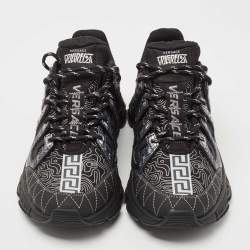 Versace Black Leather and Fabric Trigreca Low Top Sneakers Size 42