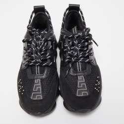 Versace Black Mesh And Leather Chain Reaction Sneakers Size 39