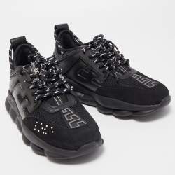 Versace Black Mesh And Leather Chain Reaction Sneakers Size 39