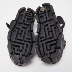 Versace Black Canvas and Fabric La Greca Platform Sandals Size 42