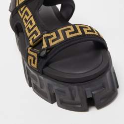Versace Black Canvas and Fabric La Greca Platform Sandals Size 42