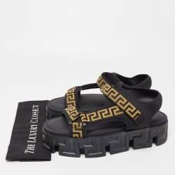 Versace Black Canvas and Fabric La Greca Platform Sandals Size 42