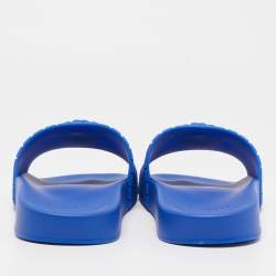 Pre Owned Versace Blue Rubber Flat Slides Size 41