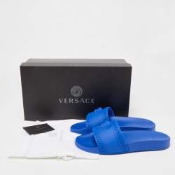 Pre Owned Versace Blue Rubber Flat Slides Size 41