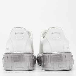 Versace White/Silver Leather Greca Sneakers Size 43