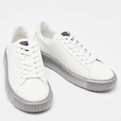 Versace White/Silver Leather Greca Sneakers Size 43