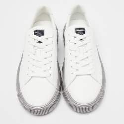 Versace White/Silver Leather Greca Sneakers Size 43