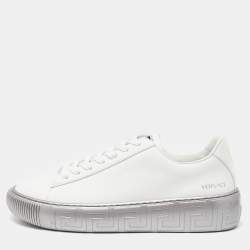Versace White/Silver Leather Greca Sneakers Size 43