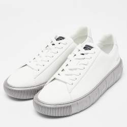 Versace White/Silver Leather Greca Sneakers Size 43