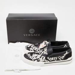 Versace Black/White Printed Leather Slip On Sneakers Size 43