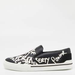 Versace Black/White Printed Leather Slip On Sneakers Size 43