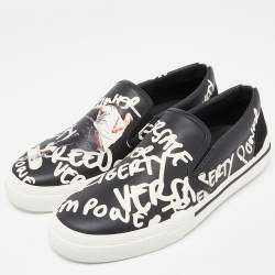 Versace Black/White Printed Leather Slip On Sneakers Size 43