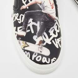 Versace Black/White Printed Leather Slip On Sneakers Size 43