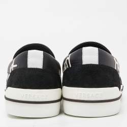 Versace Black/White Printed Leather Slip On Sneakers Size 43
