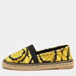 Versace Yellow/Black Baroccoo Print Canvas Slip On Espadrille Flats Size 43