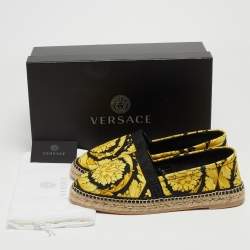 Versace Yellow/Black Baroccoo Print Canvas Slip On Espadrille Flats Size 43