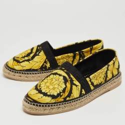 Versace Yellow/Black Baroccoo Print Canvas Slip On Espadrille Flats Size 43