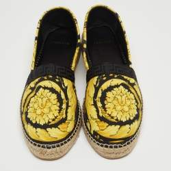 Versace Yellow/Black Baroccoo Print Canvas Slip On Espadrille Flats Size 43