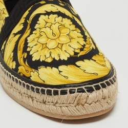 Versace Yellow/Black Baroccoo Print Canvas Slip On Espadrille Flats Size 43
