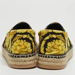 Versace Yellow/Black Baroccoo Print Canvas Slip On Espadrille Flats Size 43