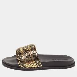 Fendi X Versace Black Rubber Metal Embellished Flat Slides Size 45