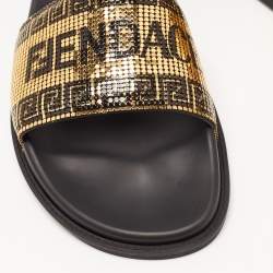 Fendi X Versace Black Rubber Metal Embellished Flat Slides Size 45