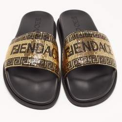 Fendi X Versace Black Rubber Metal Embellished Flat Slides Size 45
