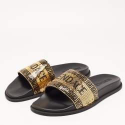 Fendi X Versace Black Rubber Metal Embellished Flat Slides Size 45