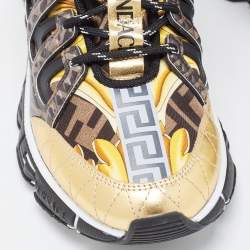 Versace x Fendi Fendace Multicolor Leather and Canvas Trigreca Sneakers Size 41