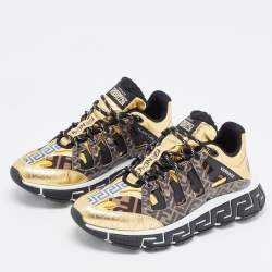 Versace x Fendi Fendace Multicolor Leather and Canvas Trigreca Sneakers Size 41
