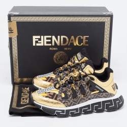 Versace x Fendi Fendace Multicolor Leather and Canvas Trigreca Sneakers Size 41