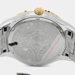 Pre Owned Versace Green Two-Tone Stainless Steel Hellenyium GMT V11050015 Unisex Wristwatch 42 mm