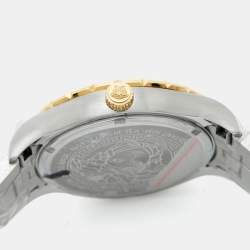 Pre Owned Versace Green Two-Tone Stainless Steel Hellenyium GMT V11050015 Unisex Wristwatch 42 mm