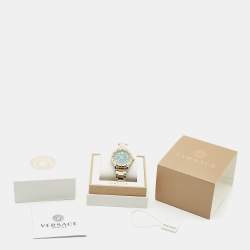 Pre Owned Versace Green Two-Tone Stainless Steel Hellenyium GMT V11050015 Unisex Wristwatch 42 mm