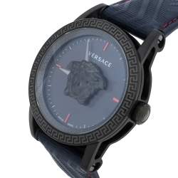 Pre Owned Versace Blue Black Ion Plated Stainless Steel Palazzo Empire VERD00118 Men's Wristwatch 43 mm