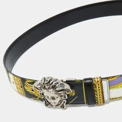 Versace Multicolor Printed Leather Medusa Buckle Belt 105CM