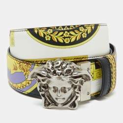 Versace Multicolor Printed Leather Medusa Buckle Belt 105CM