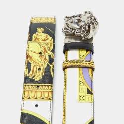Versace Multicolor Printed Leather Medusa Buckle Belt 105CM