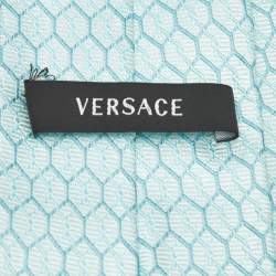 Versace Turquoise Blue Geometric Pattern Silk Tie 