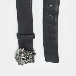 Pre Owned Versace Black Leather La Medusa Buckle Belt 105 CM
